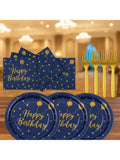 75-Piece Dark Blue and Gold Dot Birthday Tableware Set Plates Napkins Forks