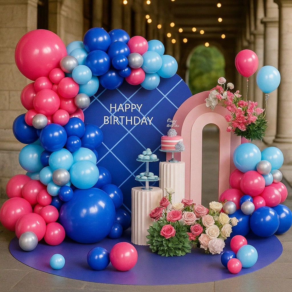 Blue Balloon Arch Kit, Blue Hot Pink Balloons Birthday Party, 5 10 18 Inch Rose Red Birthday Balloon Garland Kit DIY Backdrop,Wedding, Anniversary, Party Decoration -