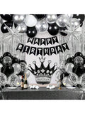 Black Birthday Decorations for Men with Balloons, Banner, and Silver Fringe Curtains