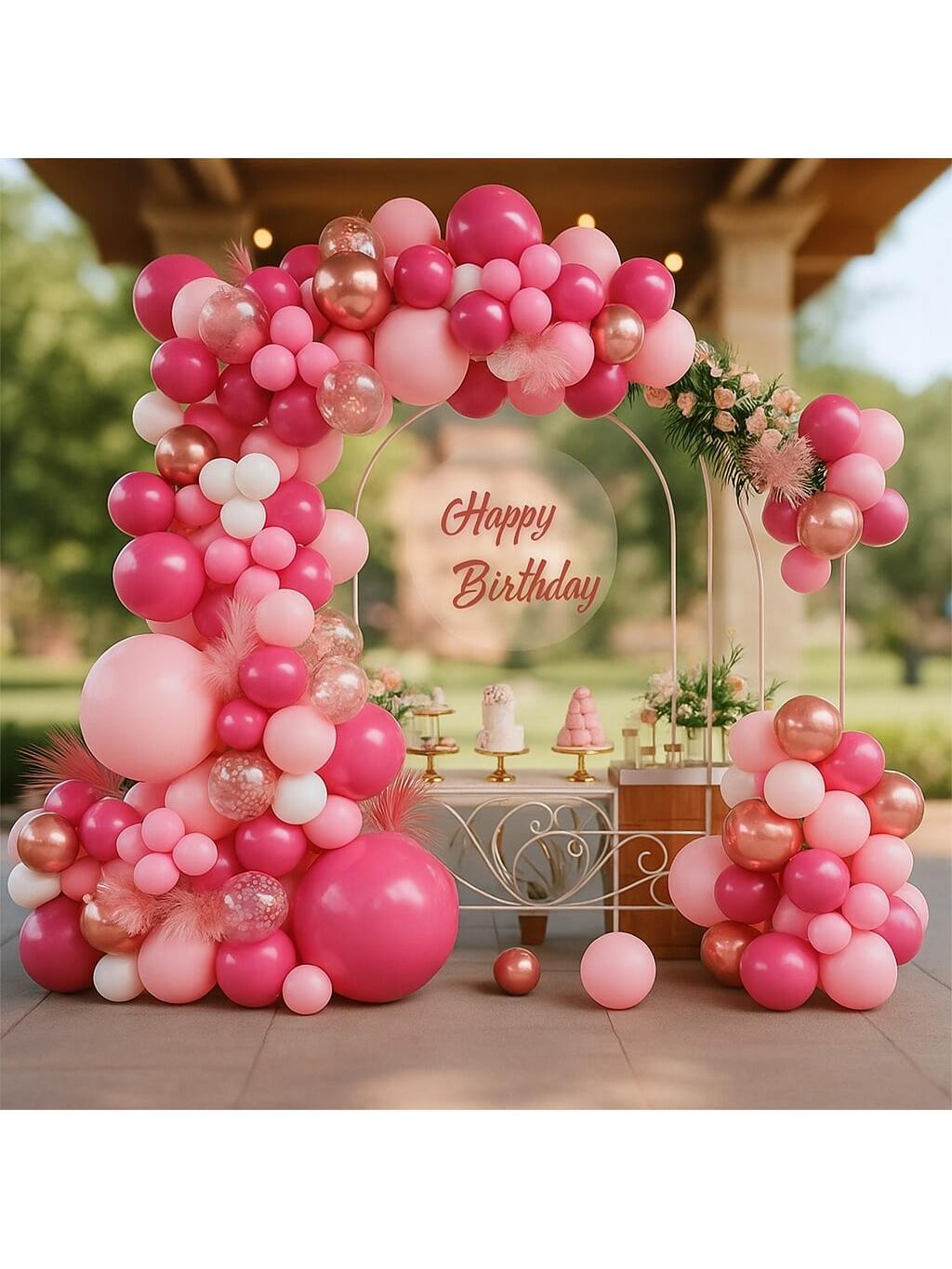 125-Piece Pink Balloon Garland Kit Hot Pink Rose Gold Confetti for Party Decor