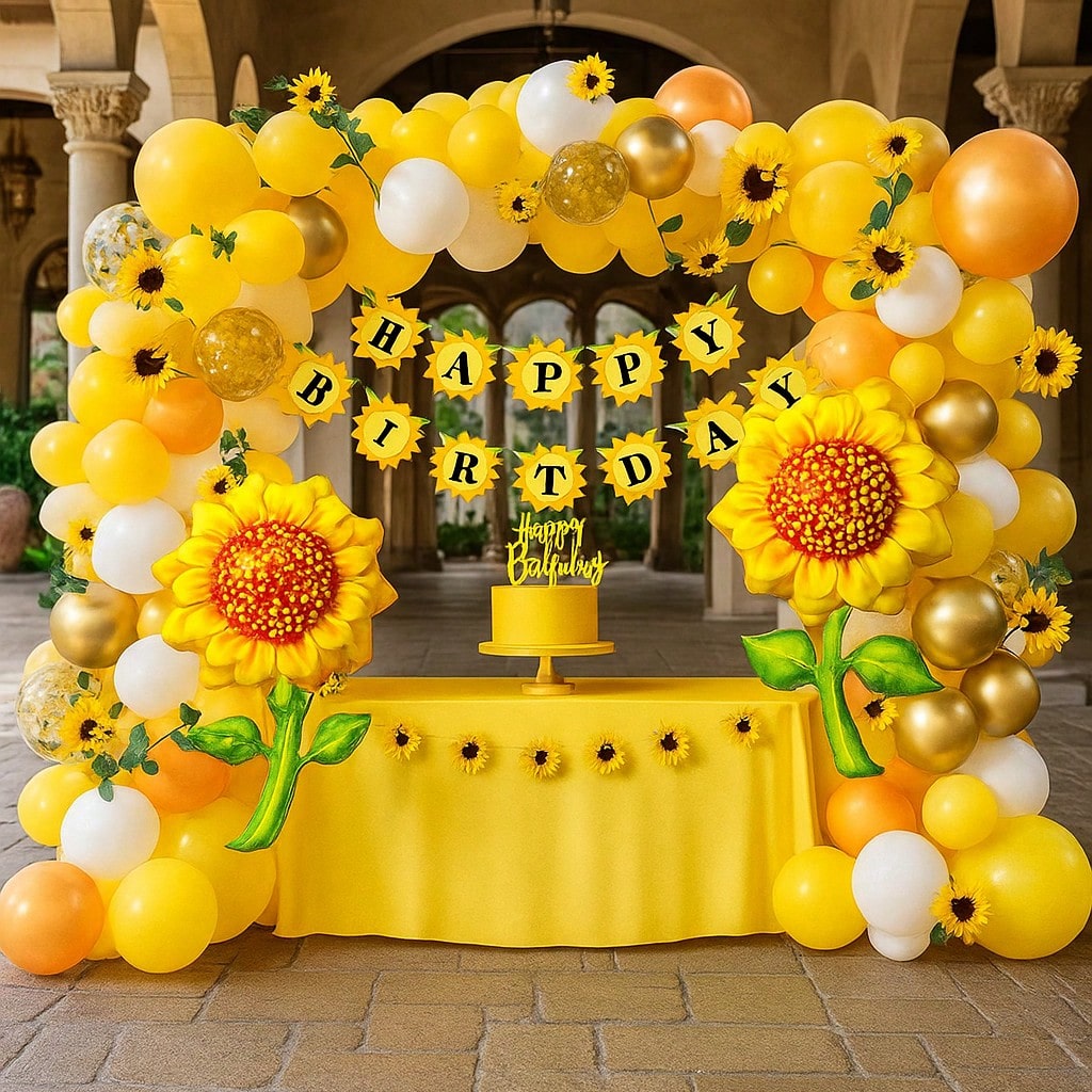 146pcs Sunflower Birthday Party Kit Banner Balloon Arch Table Decor