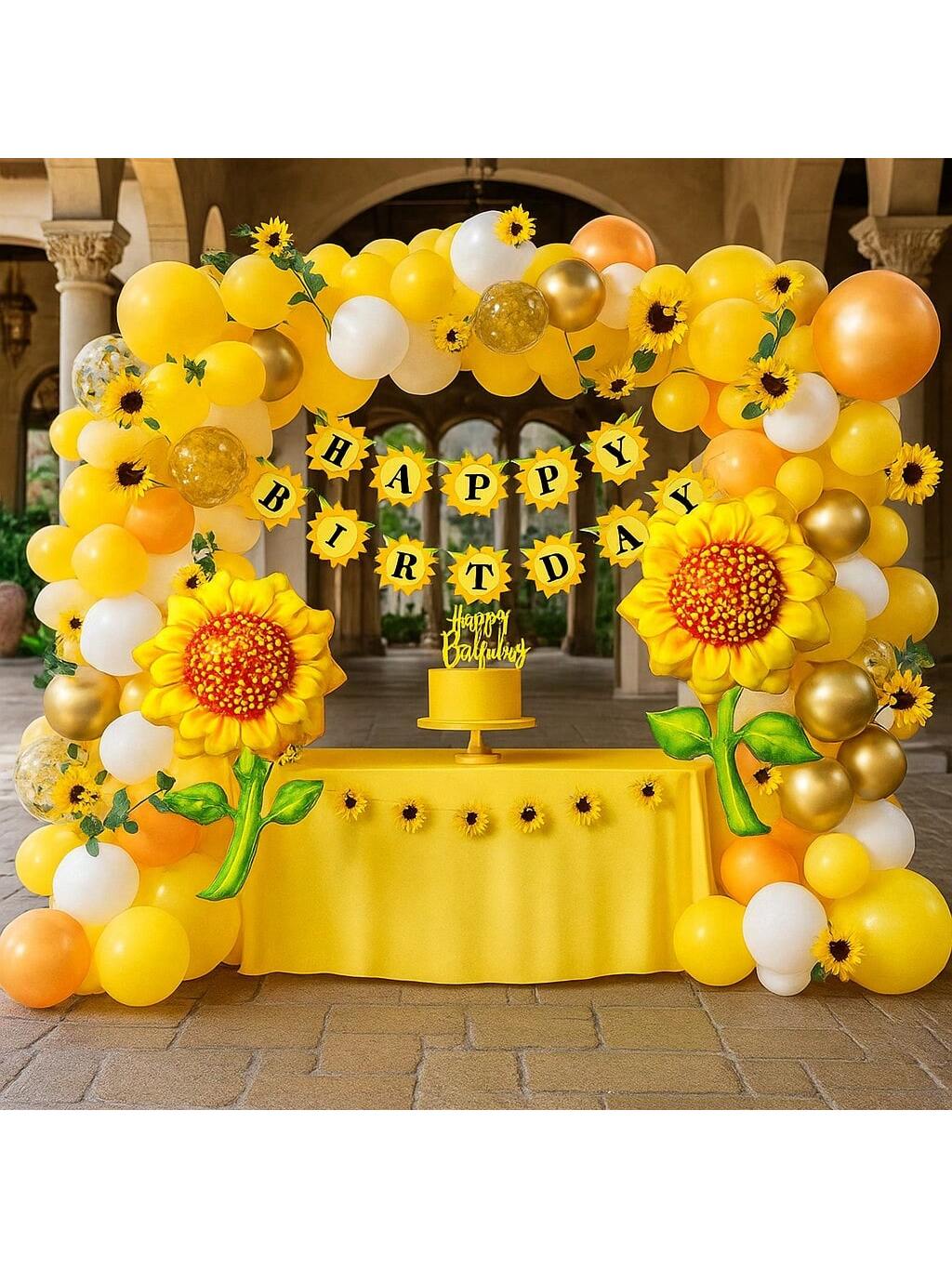 146pcs Sunflower Birthday Party Kit Banner Balloon Arch Table Decor