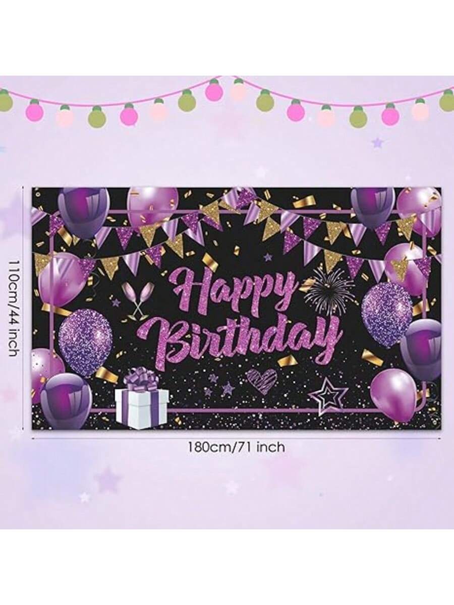 Purple Happy Birthday Banner Large 71x44-Inch for Party Photo Booth and Backdrop
