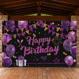 Purple Happy Birthday Banner Large 71x44-Inch for Party Photo Booth and Backdrop