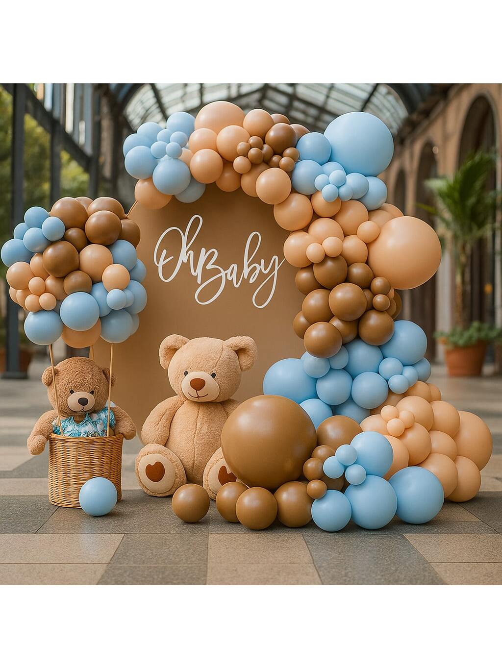 Teddy Bear Balloon Arch Kit Light Blue Beige Brown Cream for Gender Reveal