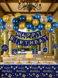 Navy Blue Gold Birthday Decorations Banner Balloons Tablecloth Confetti Swirls