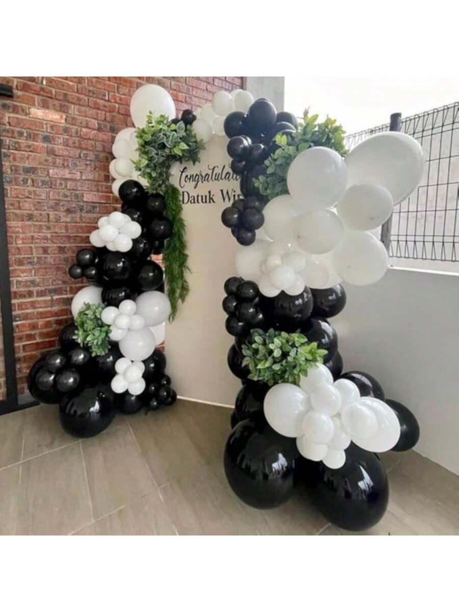 138-Piece Black and Silver Balloon Garland Kit with Confetti for Party Decor
