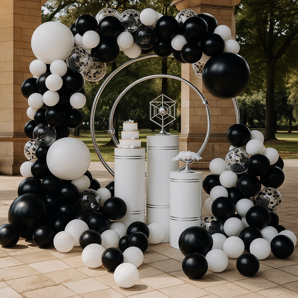 138-Piece Black and Silver Balloon Garland Kit with Confetti for Party Decor