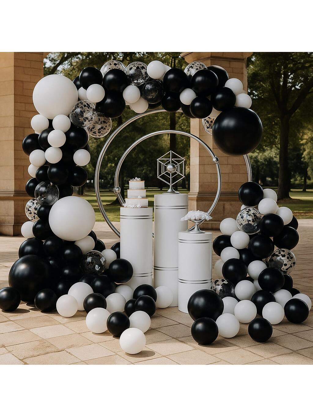 138-Piece Black and Silver Balloon Garland Kit with Confetti for Party Decor