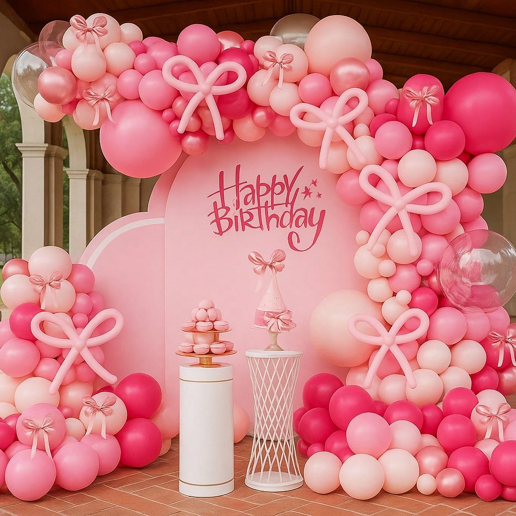 140pcs Hot Pink Balloon Arch Kit with Light & Metallic Pink Balloons