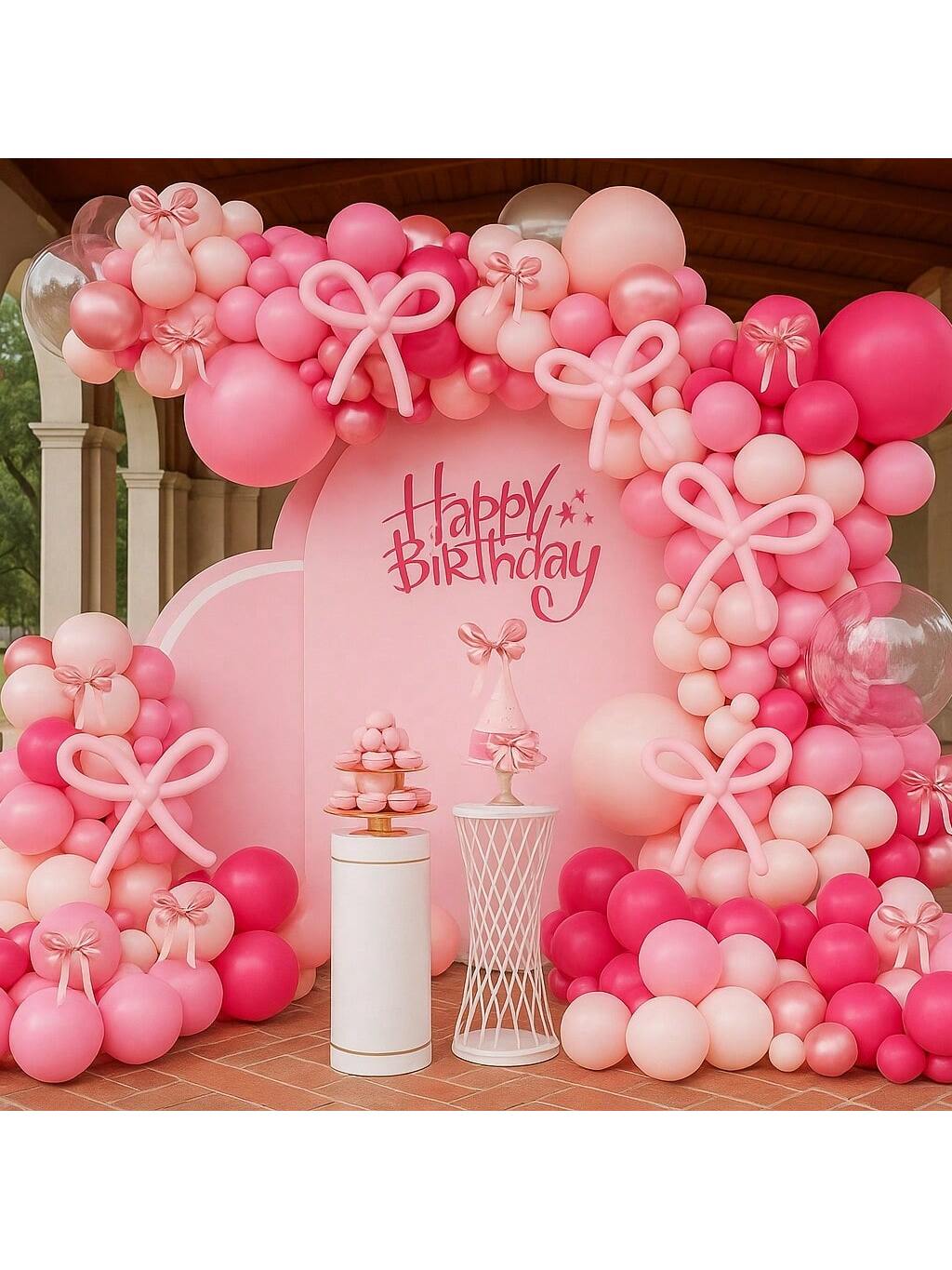140pcs Hot Pink Balloon Arch Kit with Light & Metallic Pink Balloons