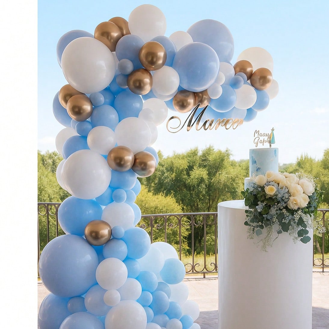Blue White Gold Balloon Garland Kit Metallic Chrome and Latex Balloons for Party Decor