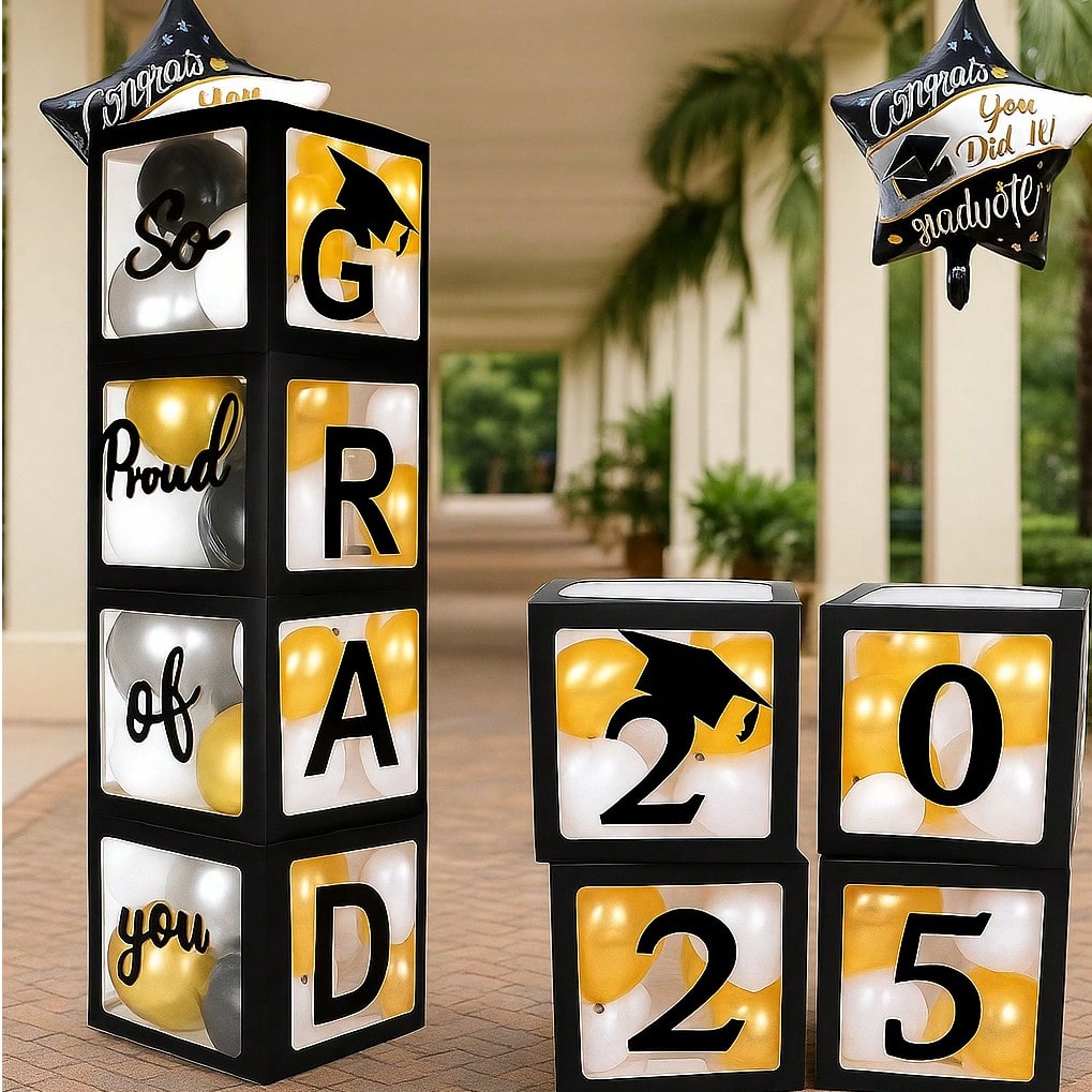 2024 Graduation Party Black Balloon Boxes Letters Grad 20PCS Balloons