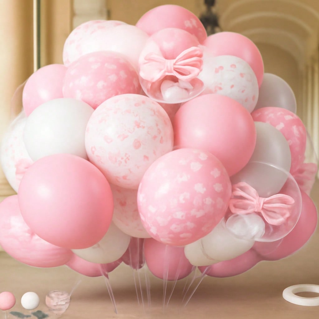12-Inch Pink and White Bow Balloons for Bachelorette, Birthday, or Party Decor