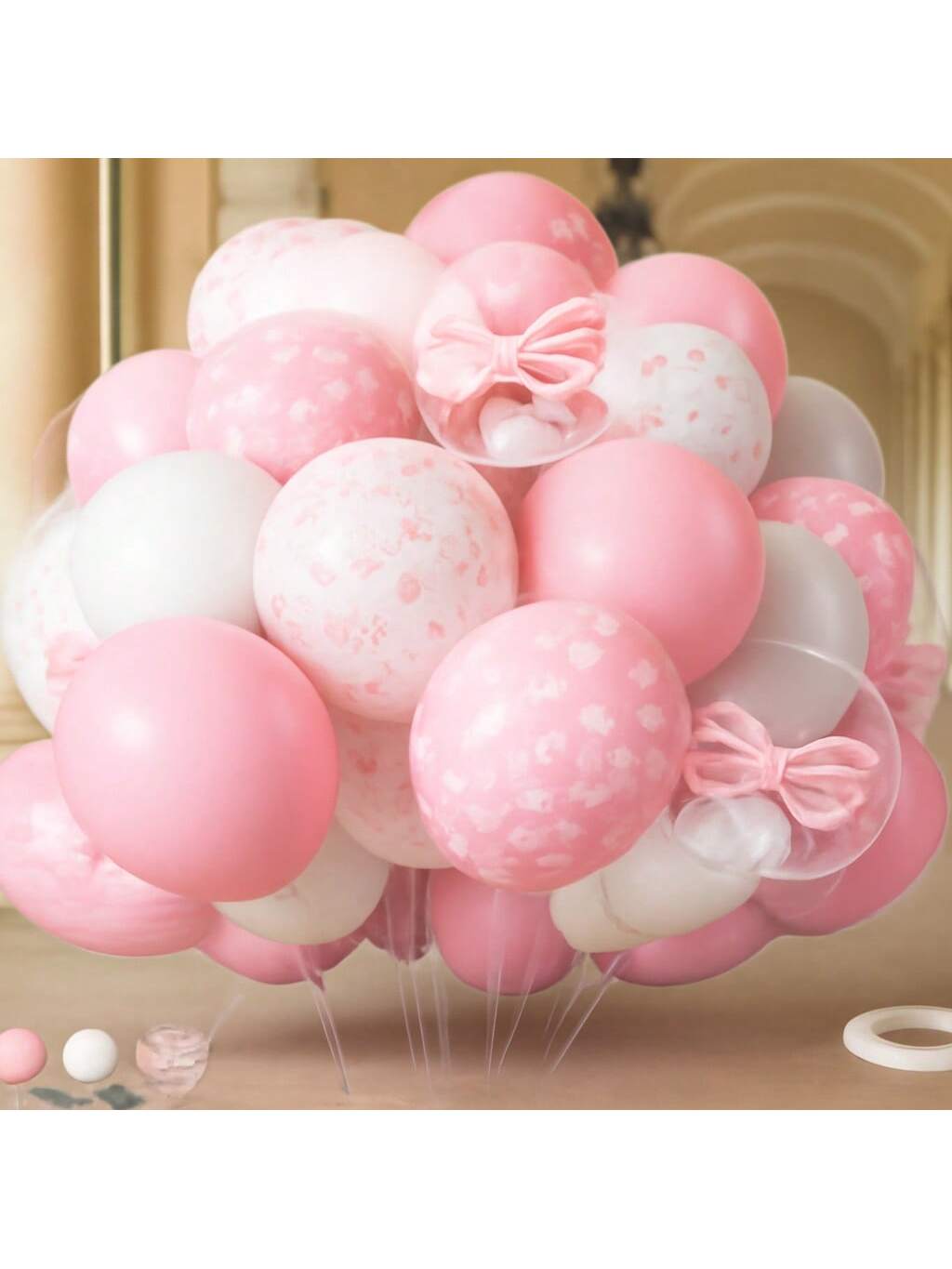 12-Inch Pink and White Bow Balloons for Bachelorette, Birthday, or Party Decor
