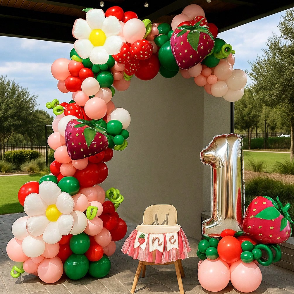 Strawberry Balloon Arch Kit with Daisy Foil for Birthday & Party Decor