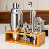 10-Piece Cocktail Shaker Set with Bamboo Stand and Barware Tools