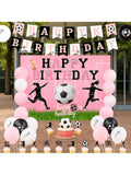 Pink Soccer Birthday Party Decor Set with Banner, Toppers, and Balloons