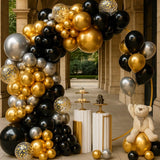 153-Piece Black and Gold Balloon Garland Kit with Confetti Balloons for Party