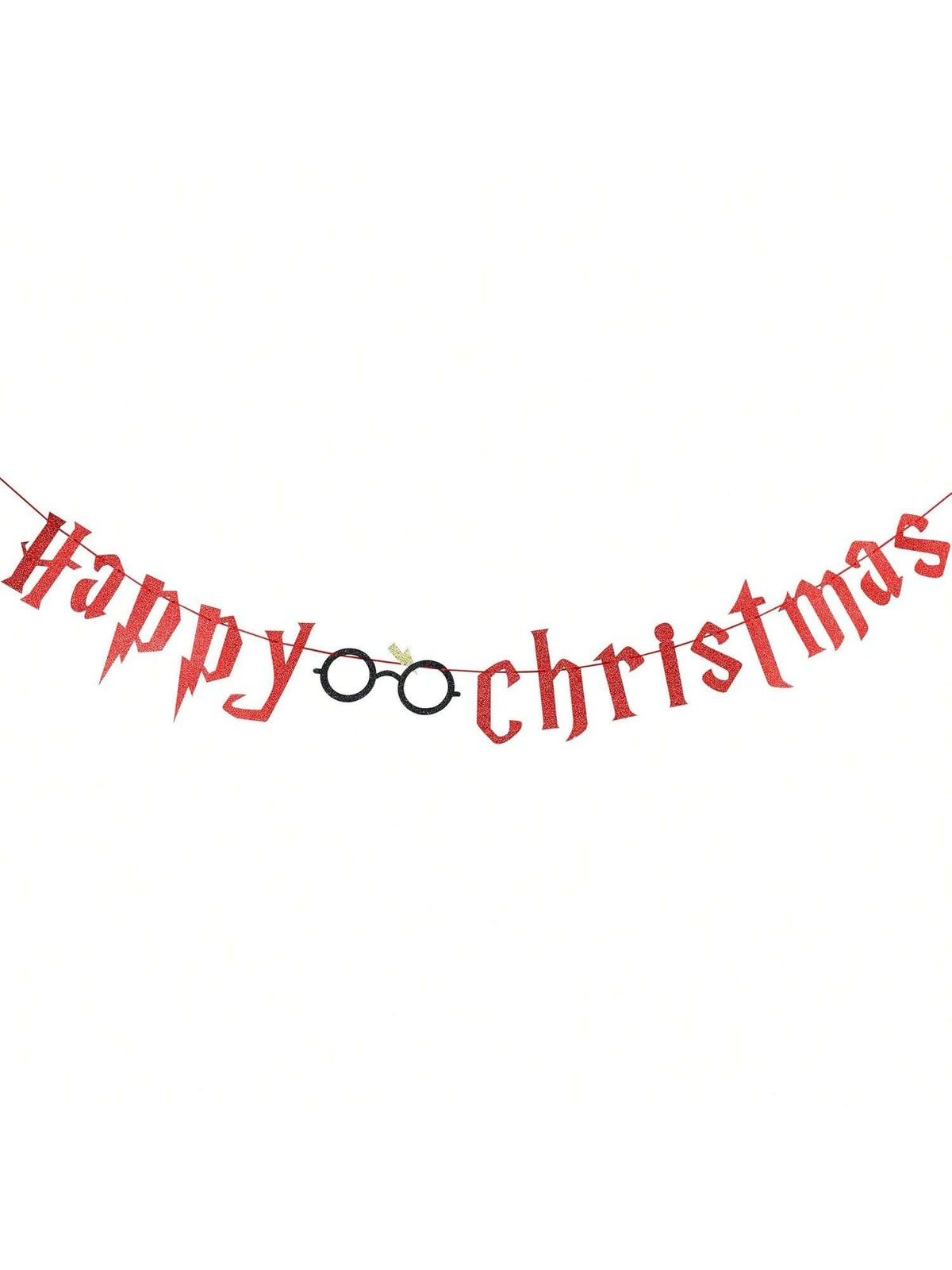 Red Glitter Happy Christmas Banner for Wizard-Themed Holiday Decor