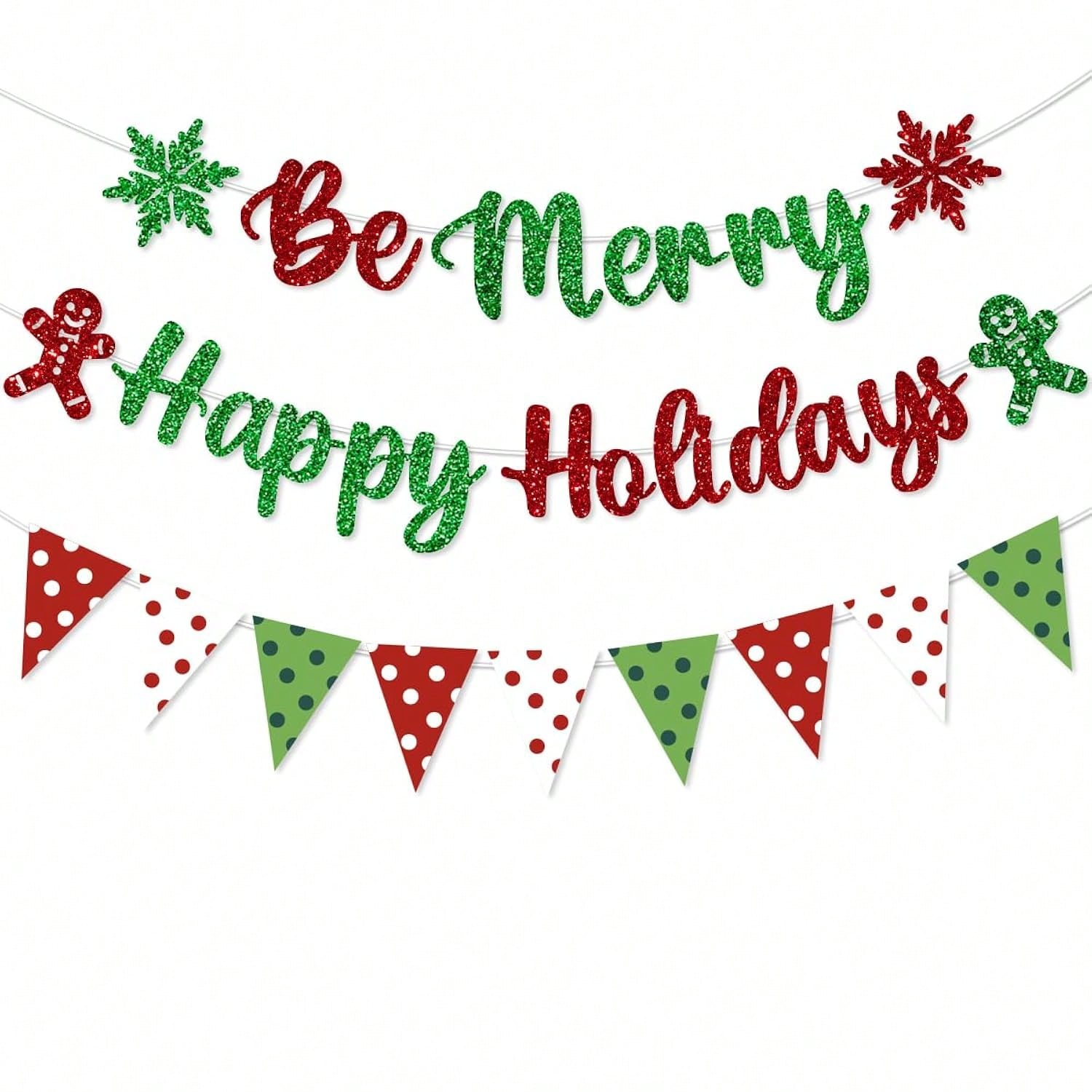Be Merry Christmas Banner Pre-Strung Garland for Home Office and Wall Decor