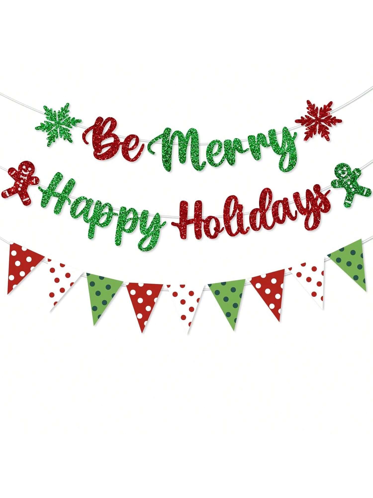 Be Merry Christmas Banner Pre-Strung Garland for Home Office and Wall Decor