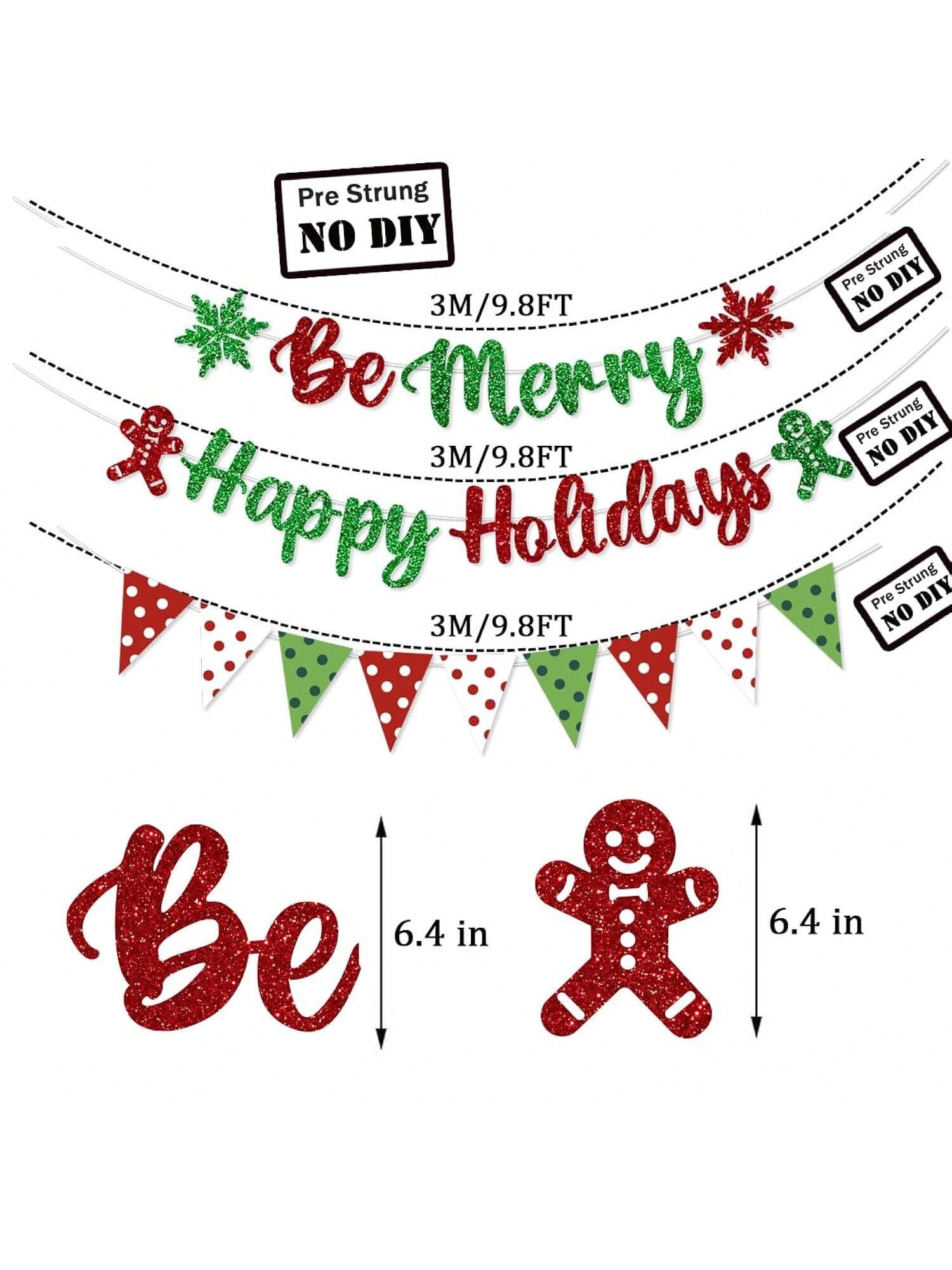 Be Merry Christmas Banner Pre-Strung Garland for Home Office and Wall Decor