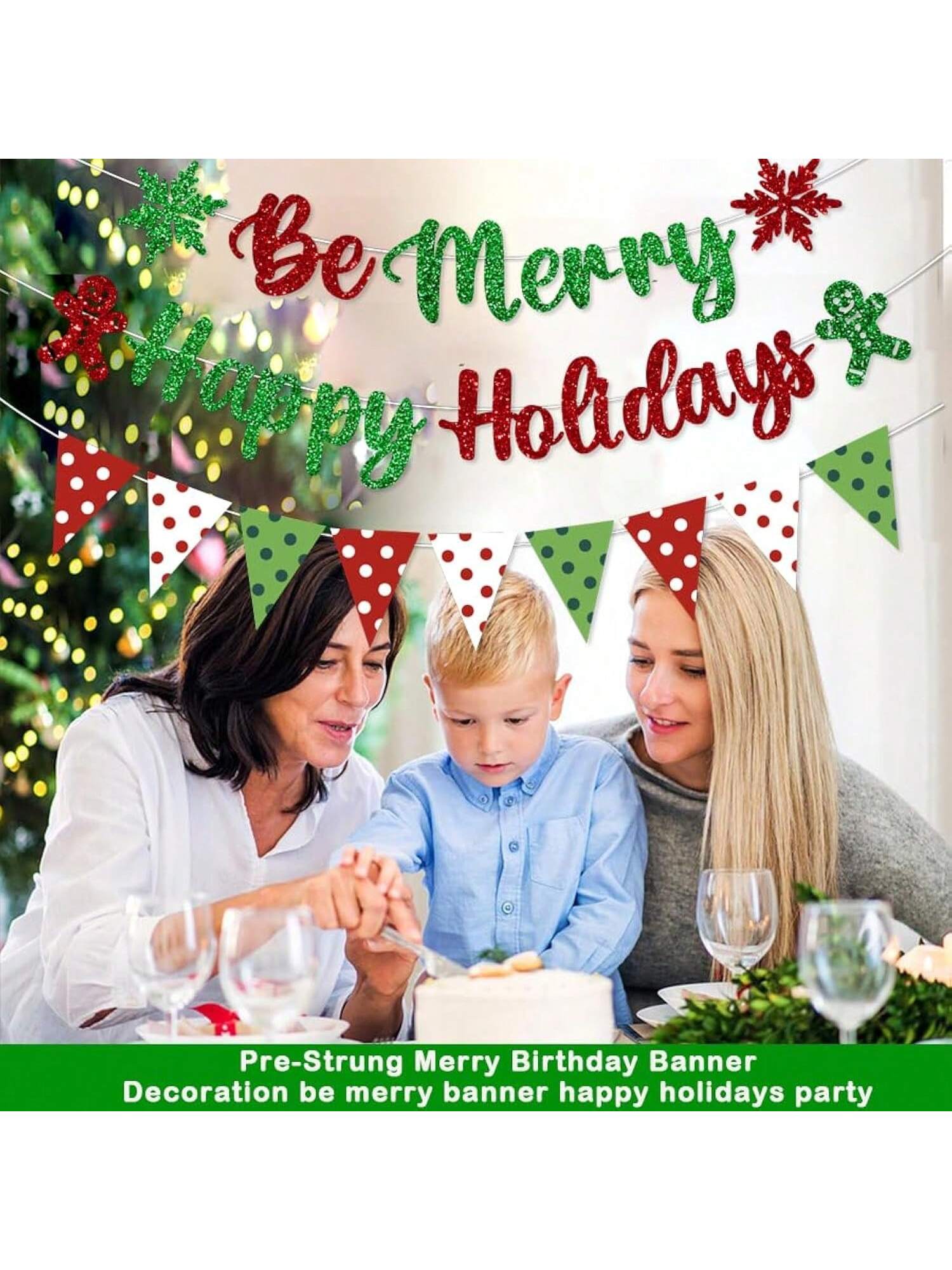 Be Merry Christmas Banner Pre-Strung Garland for Home Office and Wall Decor
