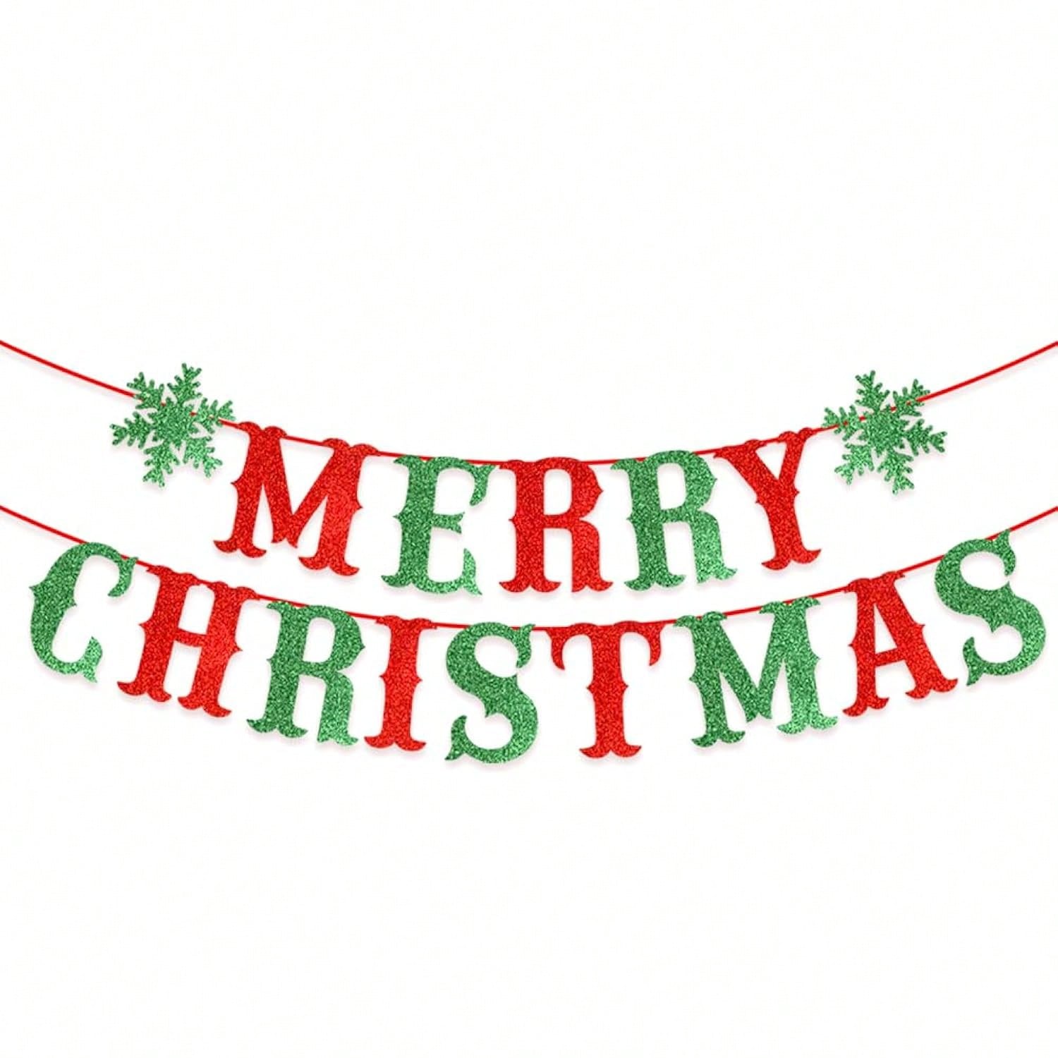 Merry Christmas Glitter Banner with Snowflakes for Home Indoor and Outdoor Decor