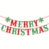 Merry Christmas Glitter Banner with Snowflakes for Home Indoor and Outdoor Decor