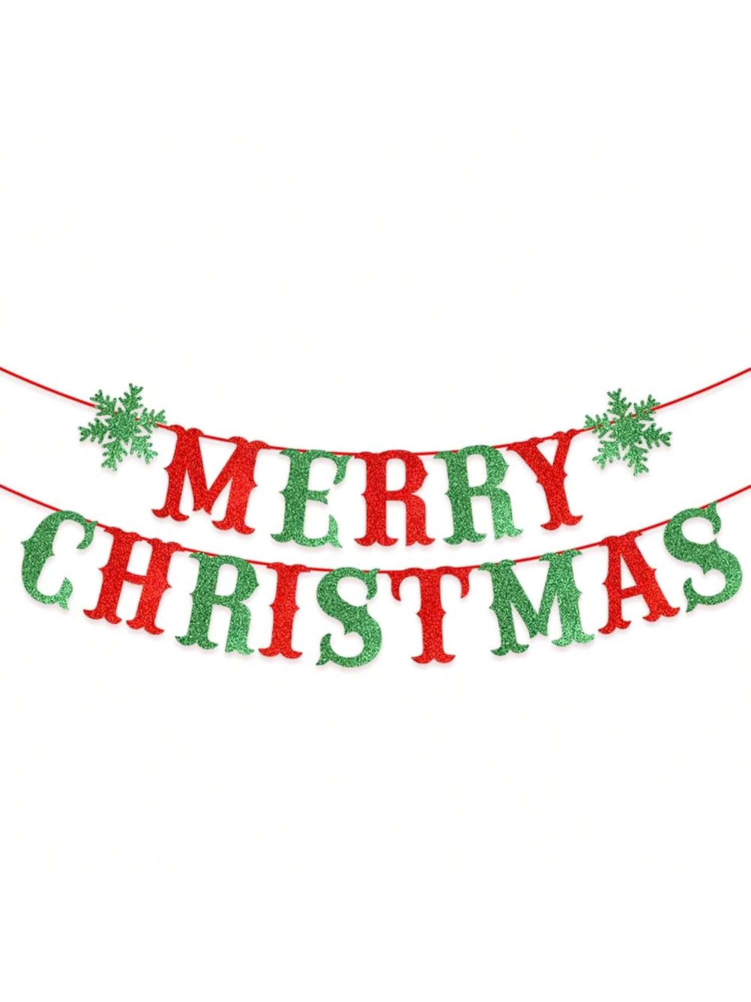 Merry Christmas Glitter Banner with Snowflakes for Home Indoor and Outdoor Decor