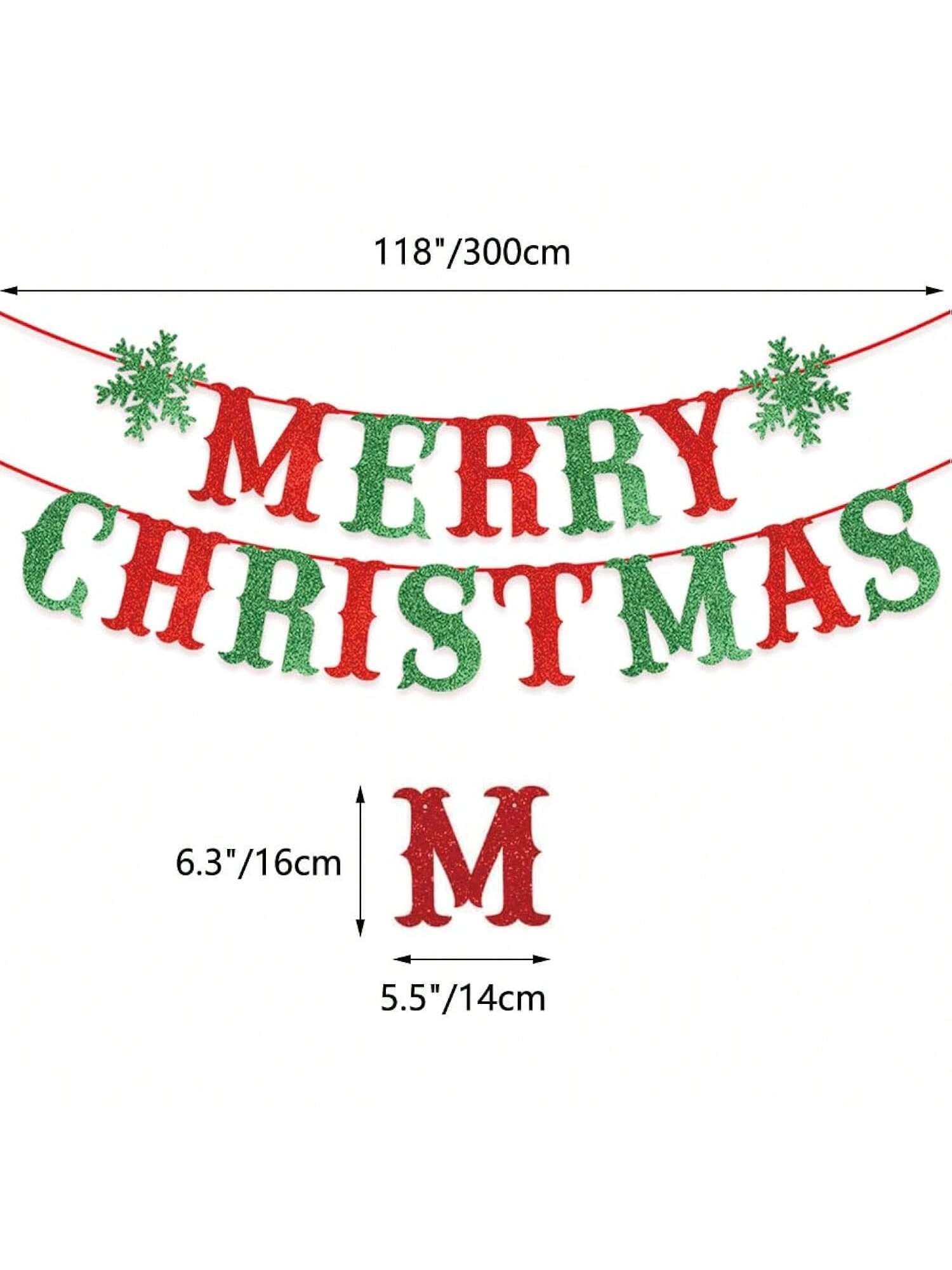 Merry Christmas Glitter Banner with Snowflakes for Home Indoor and Outdoor Decor