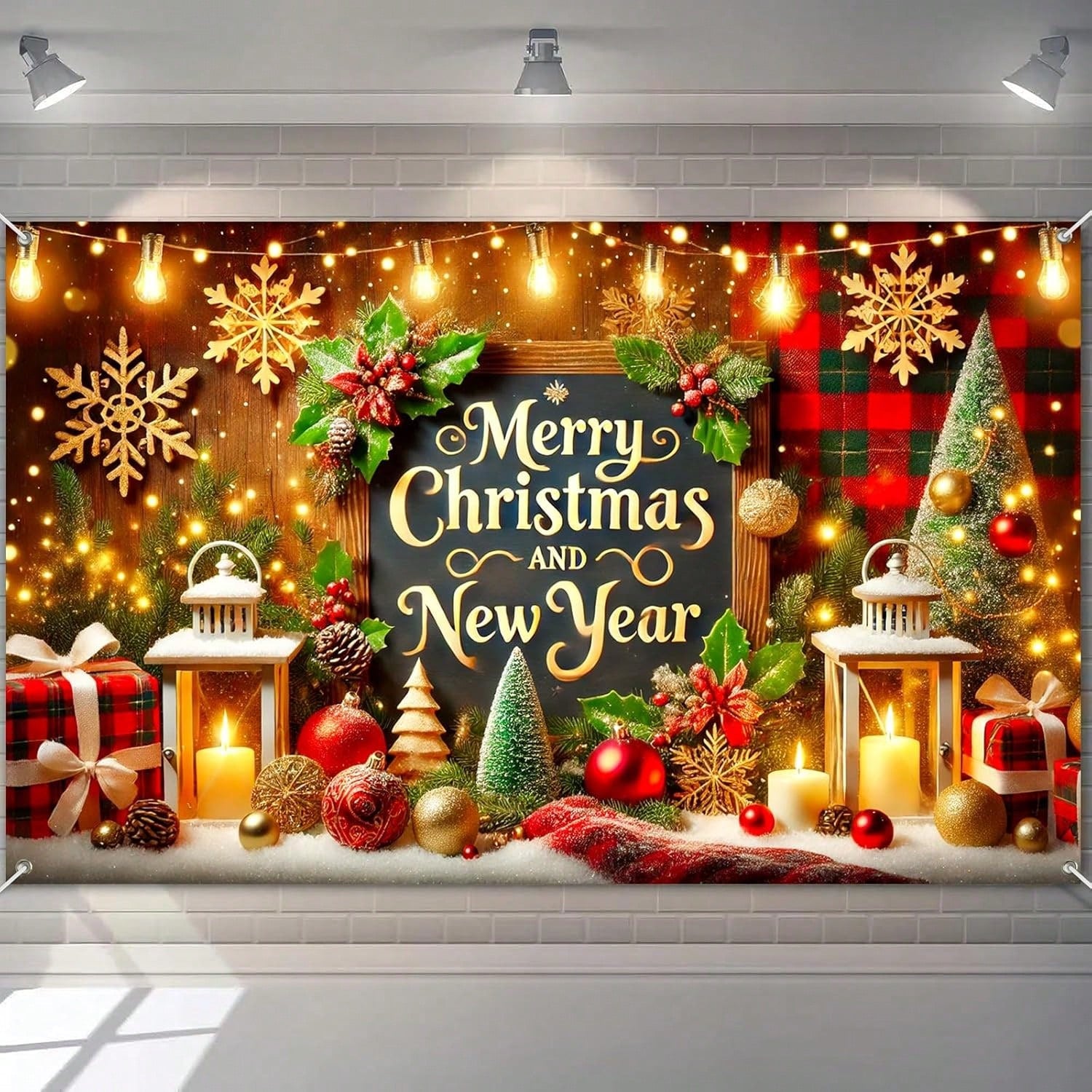 Merry Christmas Happy New Year Banner 71x43 Rustic Holiday Party Decor