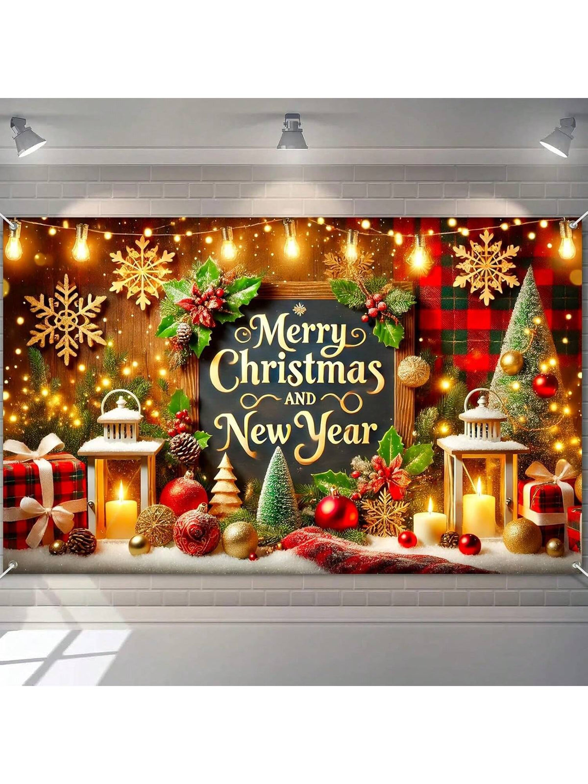 Merry Christmas Happy New Year Banner 71x43 Rustic Holiday Party Decor