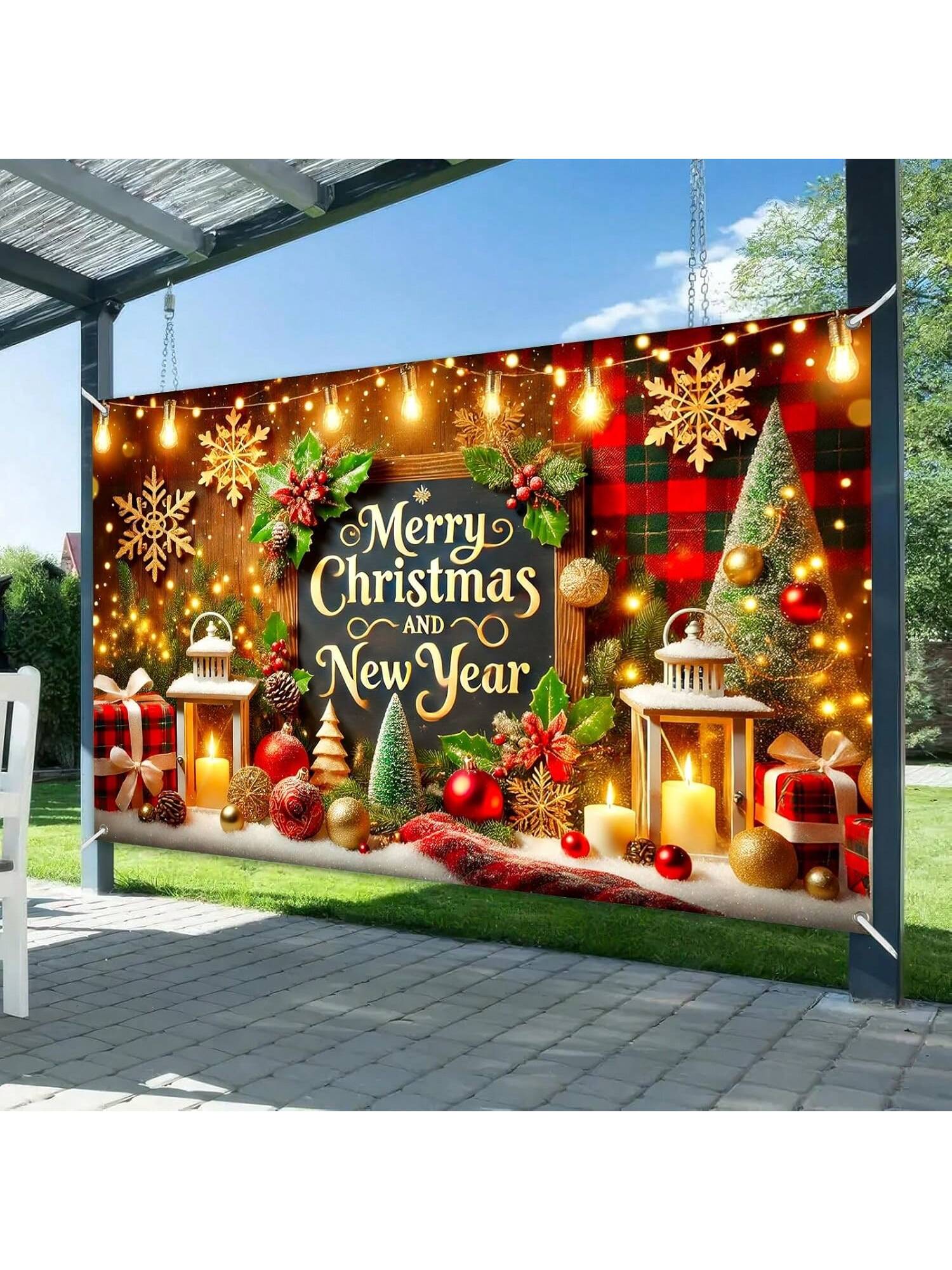 Merry Christmas Happy New Year Banner 71x43 Rustic Holiday Party Decor