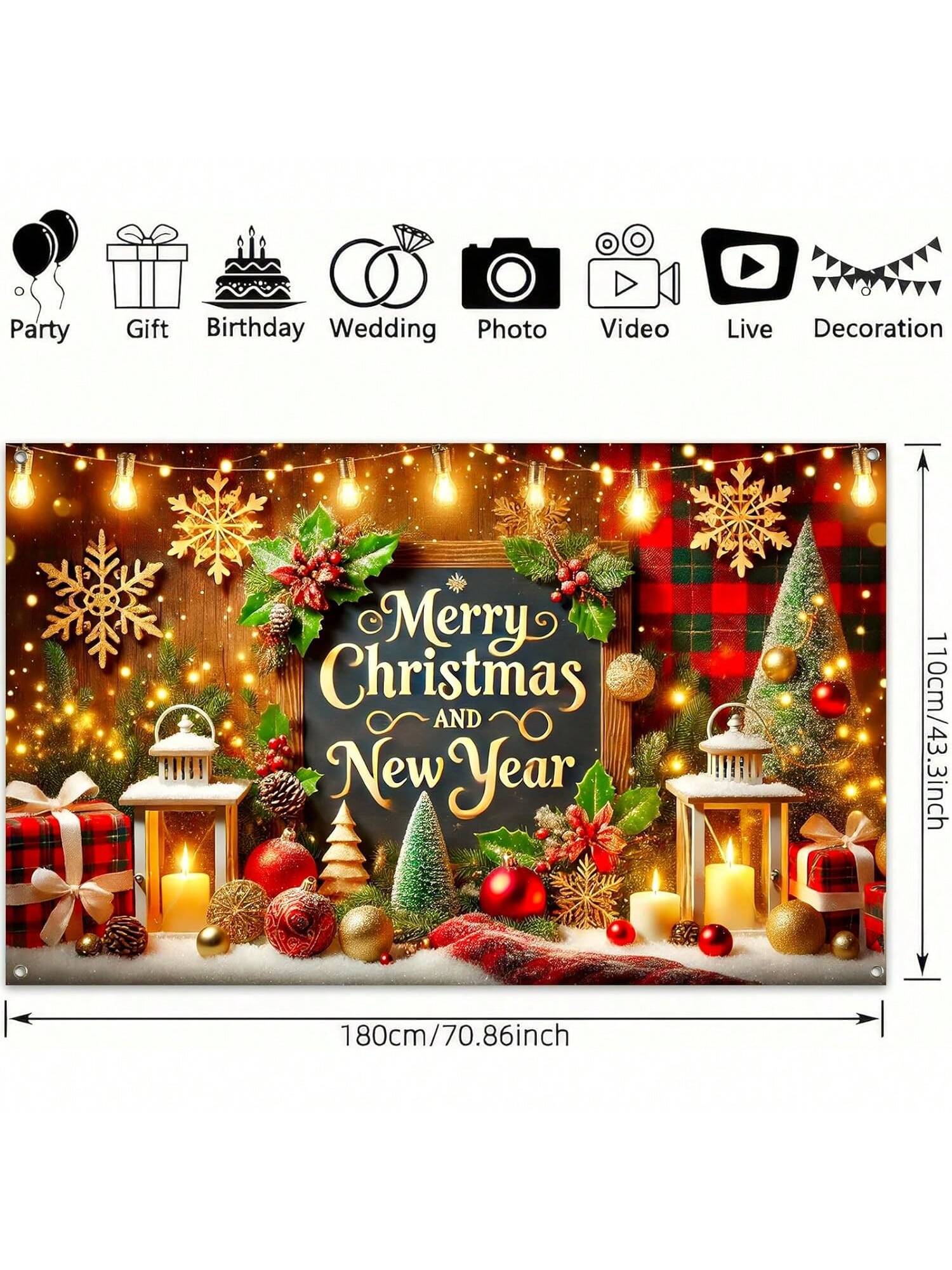 Merry Christmas Happy New Year Banner 71x43 Rustic Holiday Party Decor