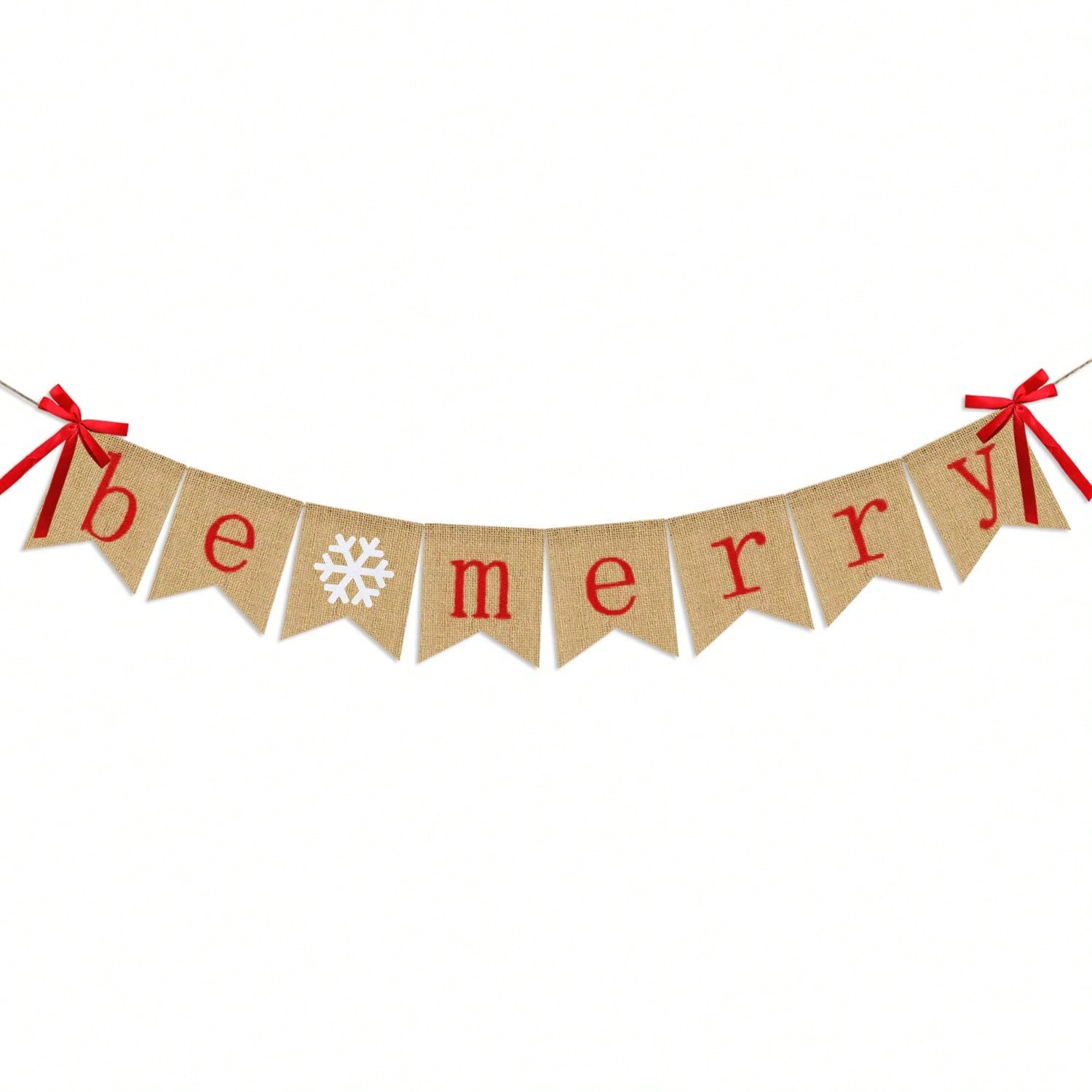 Be Merry Burlap Banner with Snowflakes for Rustic Christmas Mantel Decor