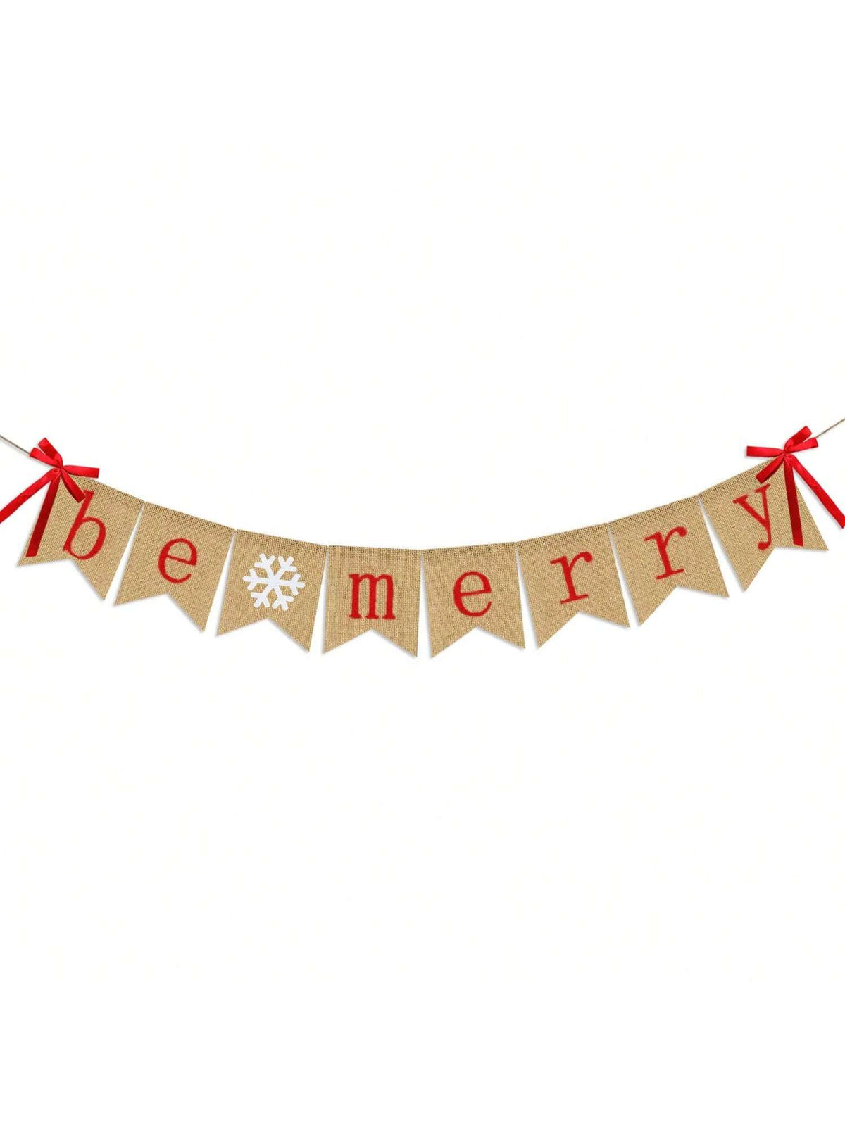 Be Merry Burlap Banner with Snowflakes for Rustic Christmas Mantel Decor