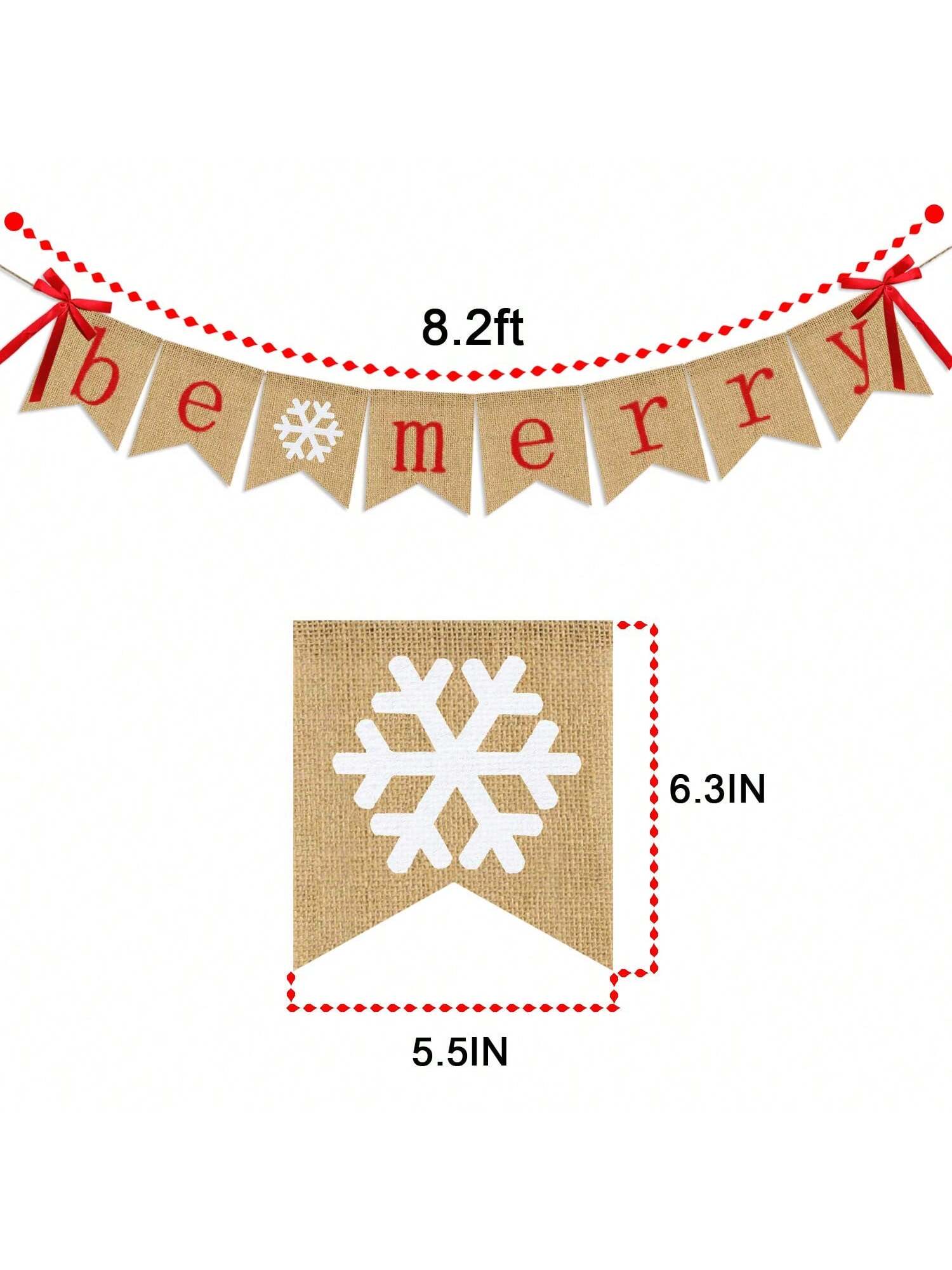 Be Merry Burlap Banner with Snowflakes for Rustic Christmas Mantel Decor