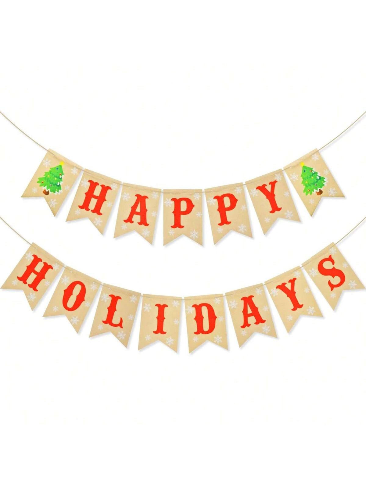 Rustic Happy Holidays Burlap Banner Pre-Strung with Red Letters and Tree Accents