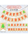 Rustic Happy Holidays Burlap Banner Pre-Strung with Red Letters and Tree Accents