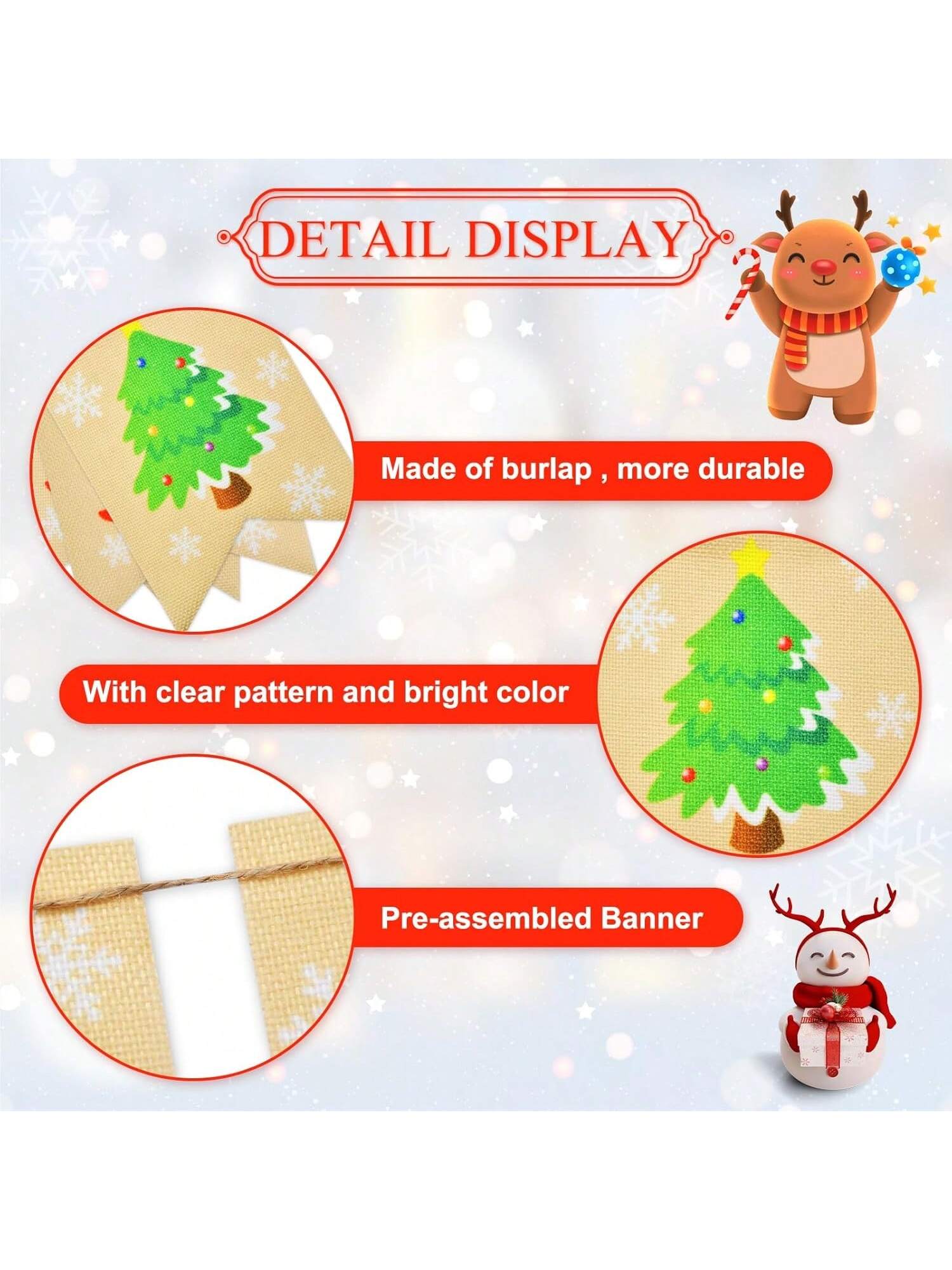 Rustic Happy Holidays Burlap Banner Pre-Strung with Red Letters and Tree Accents