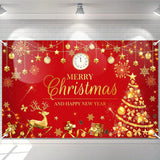 Merry Christmas and Happy New Year Banner Red and Gold Holiday Party Backdrop