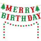Merry Birthday Banner Glittery Sign for Christmas Birthday and Holiday Celebrations