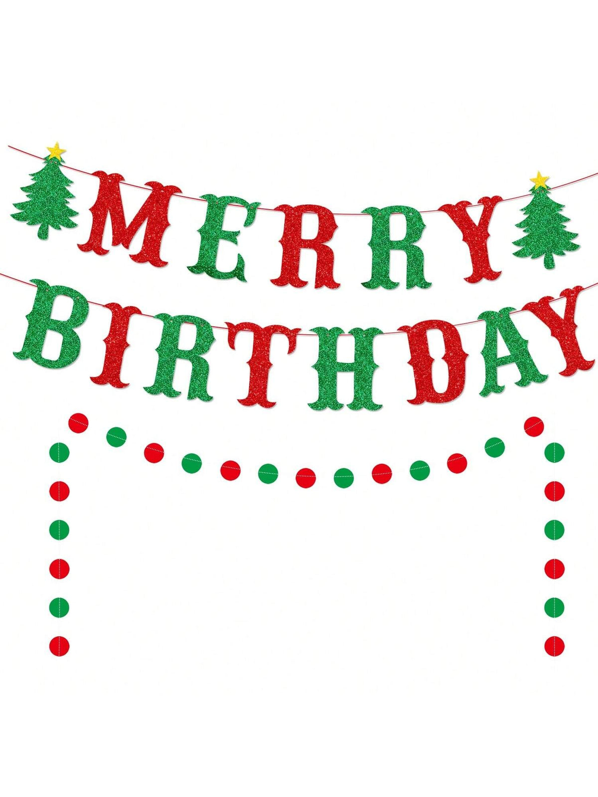Merry Birthday Banner Glittery Sign for Christmas Birthday and Holiday Celebrations