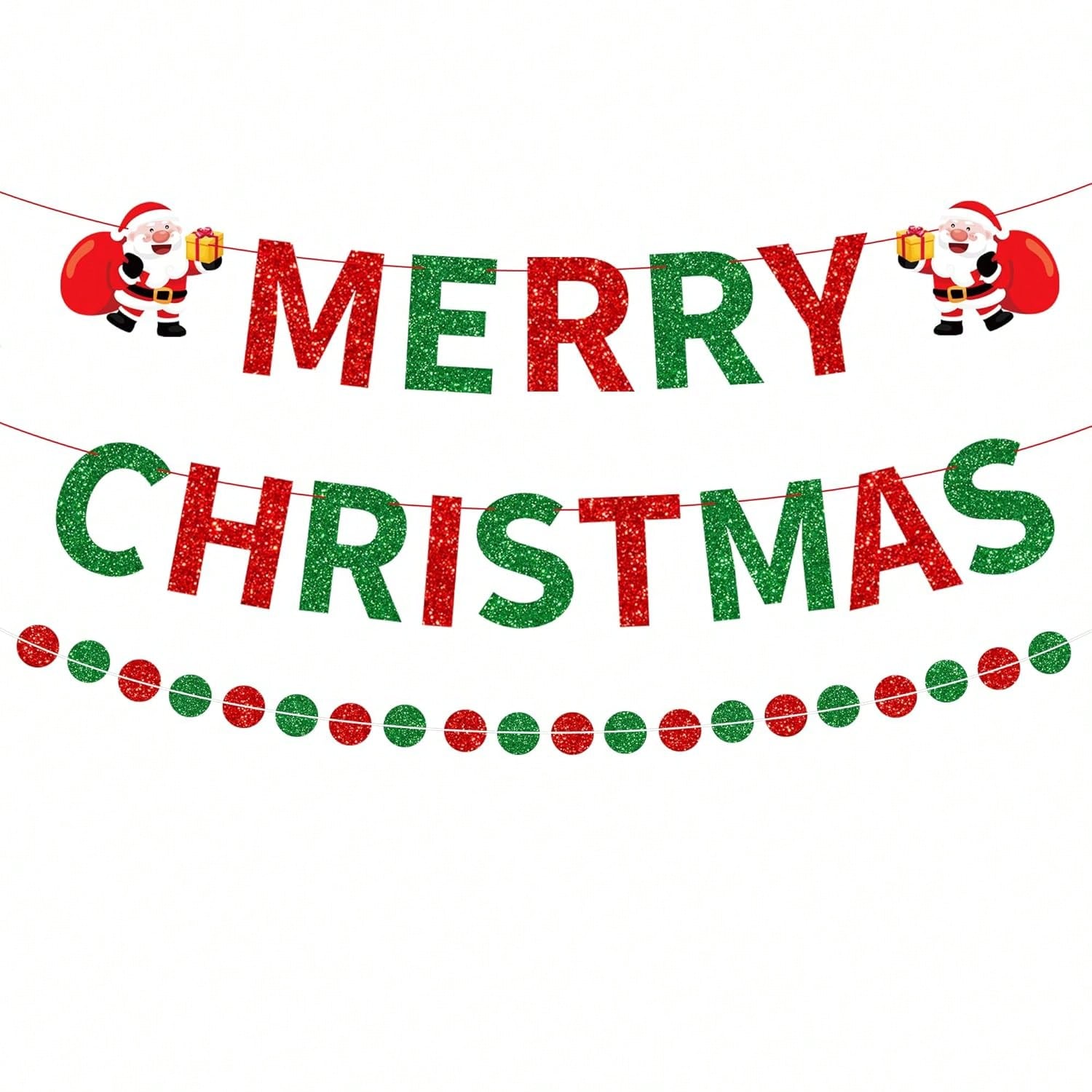 3-Pack Merry Christmas Glitter Banner with Santa and Dot Garland for Decor