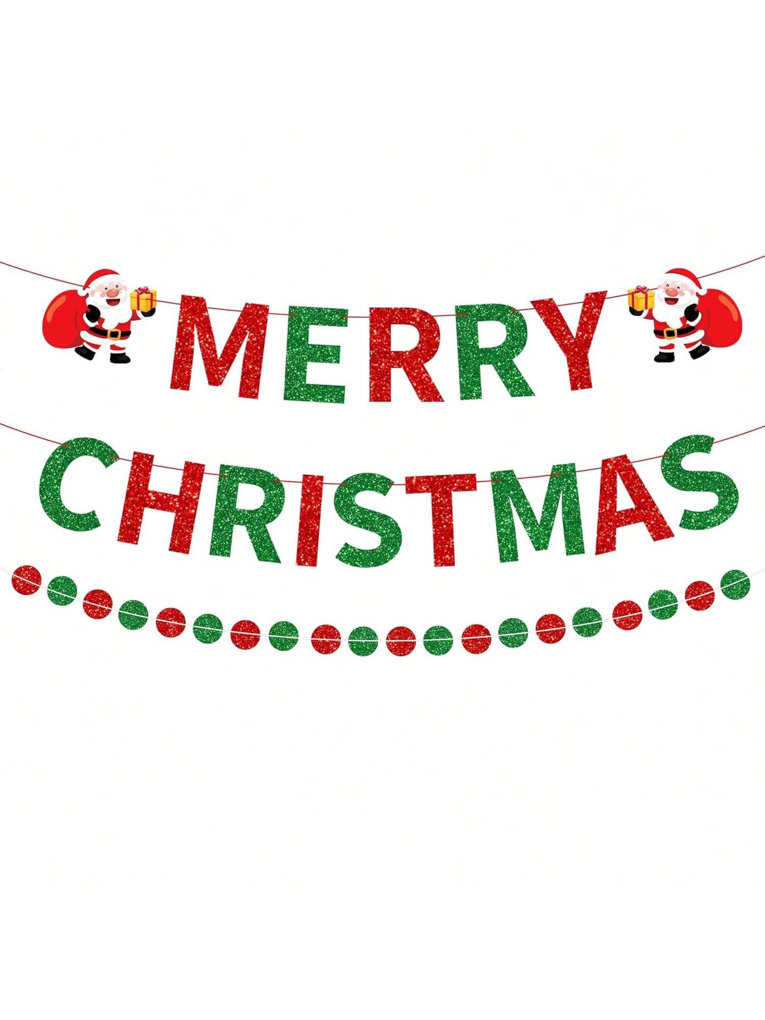 3-Pack Merry Christmas Glitter Banner with Santa and Dot Garland for Decor