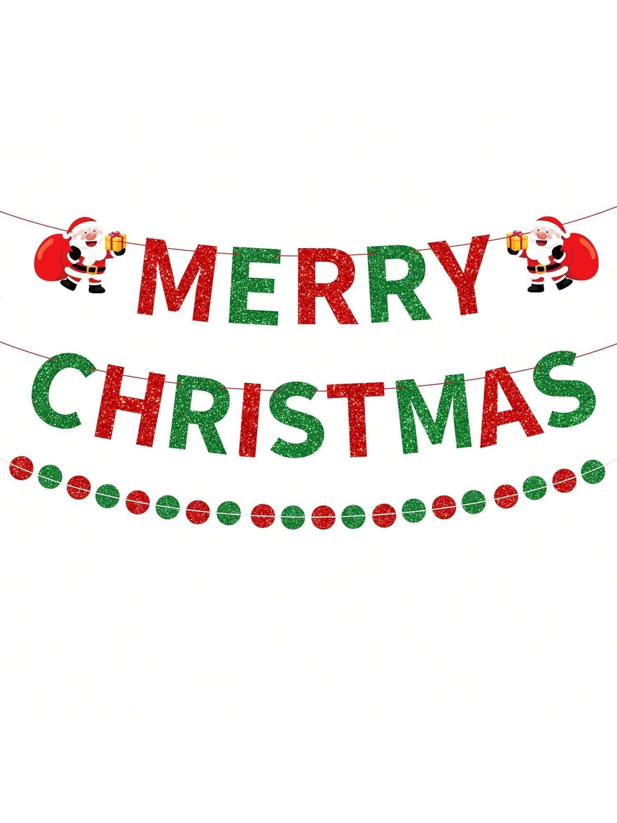 3-Pack Merry Christmas Glitter Banner with Santa and Dot Garland for Decor