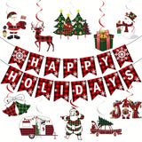Buffalo Plaid Christmas Banner With Xmas Hanging Decorations For Festive Holiday Cheer