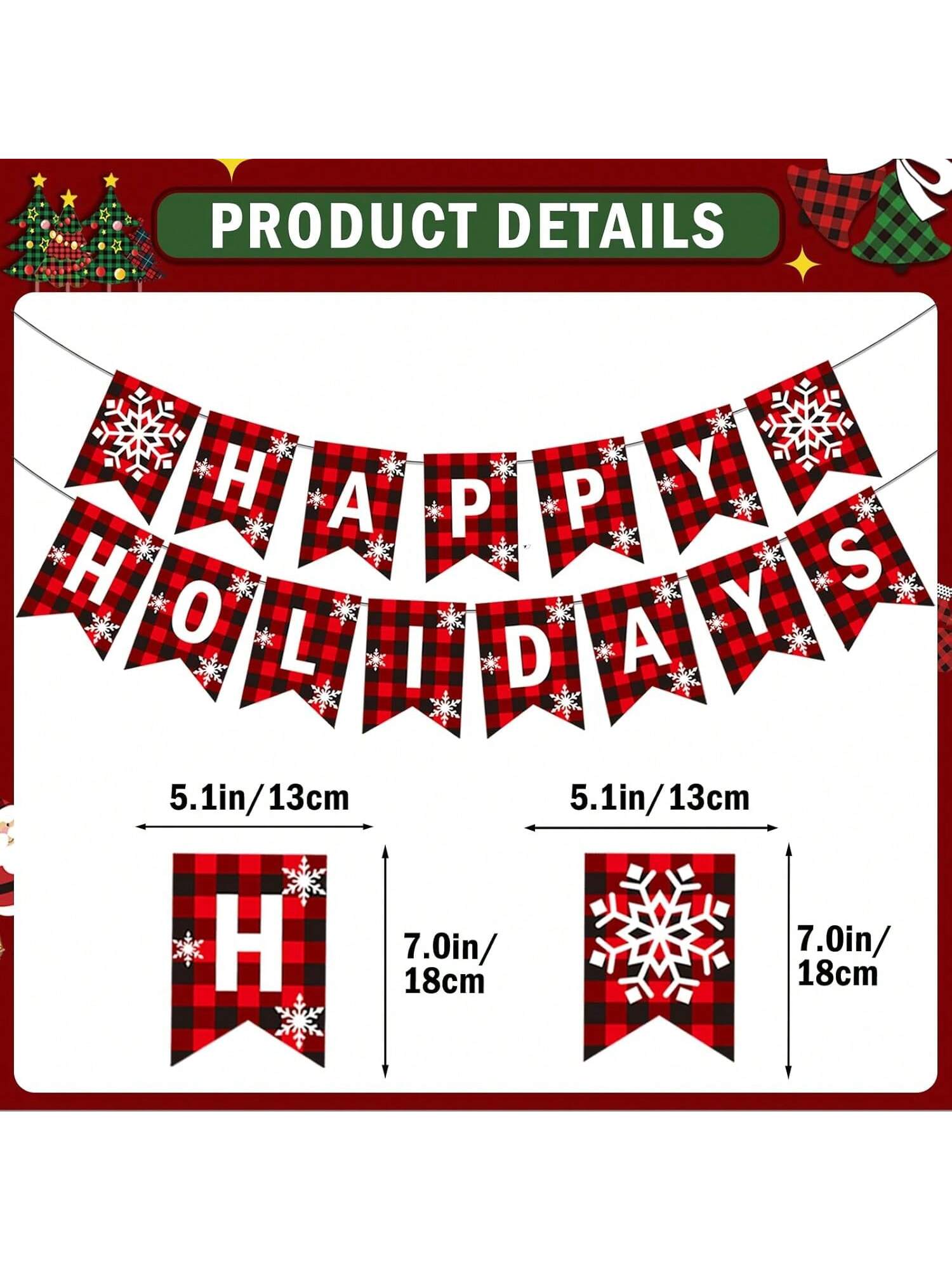Buffalo Plaid Christmas Banner With Xmas Hanging Decorations For Festive Holiday Cheer
